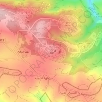 Shaked topographic map, elevation, terrain