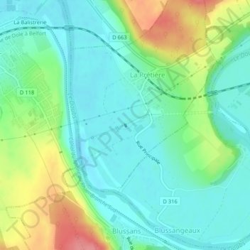 Barrage canal topographic map, elevation, terrain