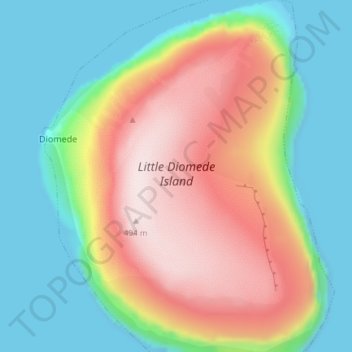 Little Diomede Island topographic map, elevation, terrain