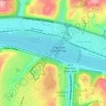 Allegheny River Lock and Dam No. 2 topographic map, elevation, terrain