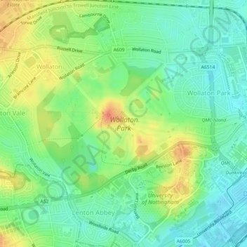 Wollaton Park topographic map, elevation, terrain