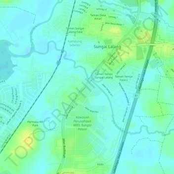 Sungai Lalang topographic map, elevation, terrain