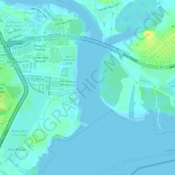 Tebrau River topographic map, elevation, terrain