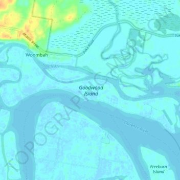 Goodwood Island topographic map, elevation, terrain