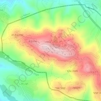Yitzhar topographic map, elevation, terrain