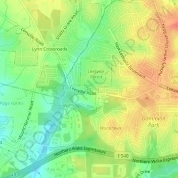 City of Raleigh topographic map, elevation, terrain