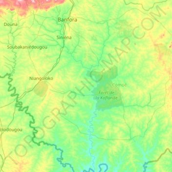 Komoé River topographic map, elevation, terrain