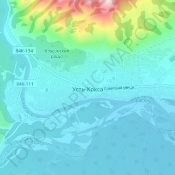 Oust-Koksa topographic map, elevation, terrain