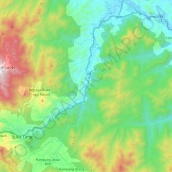 Sungai Benus topographic map, elevation, terrain