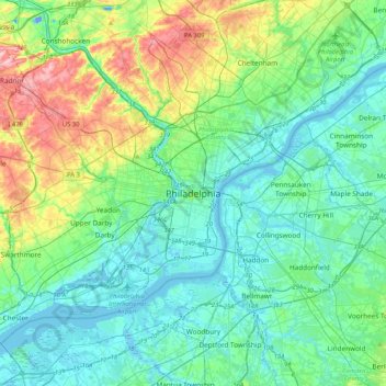 Topographic Map Of Philadelphia Philadelphia Topographic Map, Elevation, Relief