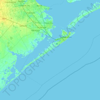 Map Of Galveston Island Texas Galveston Island Topographic Map, Elevation, Relief