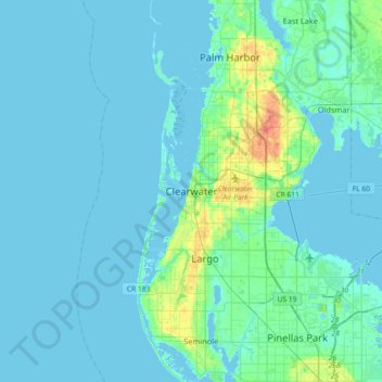 Pinellas County Elevation Map Clearwater Topographic Map, Elevation, Relief