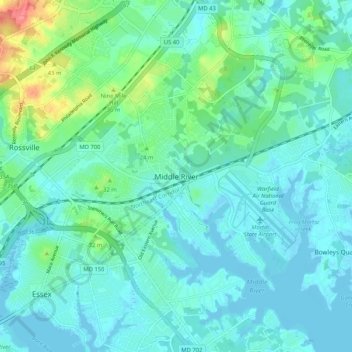 Middle River Md Map Middle River Topographic Map, Elevation, Relief