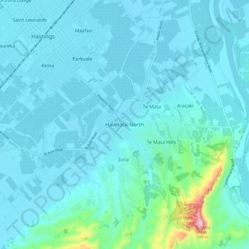 Havelock North topographic map, elevation, relief