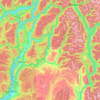 North Okanagan topographic map, elevation, relief