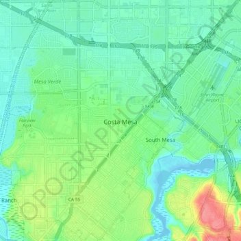 Costa Mesa topographic map, elevation, relief