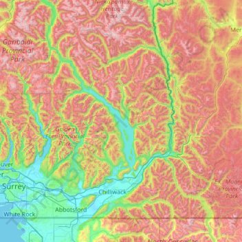 Fraser Valley Regional District topographic map, elevation, relief