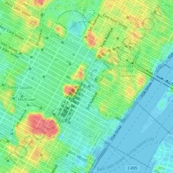 Topographic Map Of Manhattan Midtown East Topographic Map, Elevation, Relief