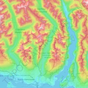 Elevation Map North Vancouver North Vancouver Topographic Map, Elevation, Relief