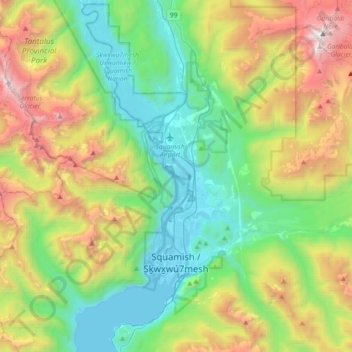 Squamish topographic map, elevation, relief