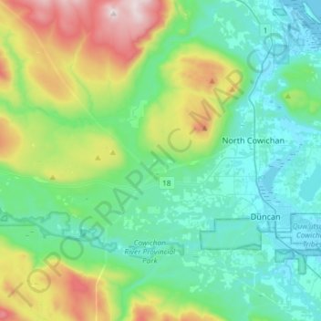 Area E (Cowichan Station / Sahtlam / Glenora) topographic map, elevation, relief