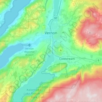 Vernon topographic map, elevation, relief