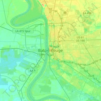 Baton Rouge Topographic Map Elevation Relief