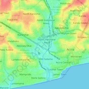 Accra New Town Map Accra Topographic Map, Elevation, Relief