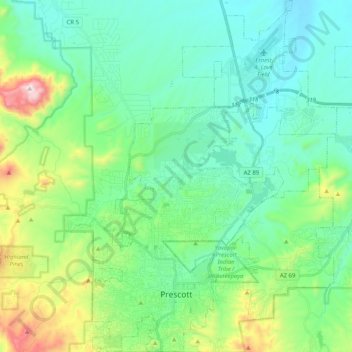 Prescott Az Elevation Map Prescott Topographic Map, Elevation, Relief