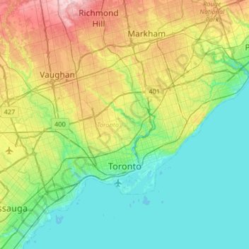 Toronto topographic map, elevation, relief