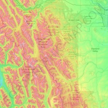 Kananaskis Improvement District topographic map, elevation, relief
