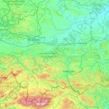 Lesser Poland Voivodeship Topographic Map, Elevation, Relief