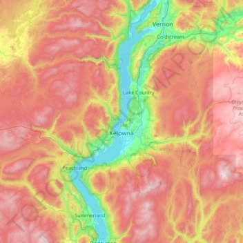 Okanagan Lake topographic map, elevation, relief