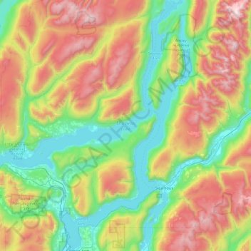 Shuswap Lake topographic map, elevation, relief