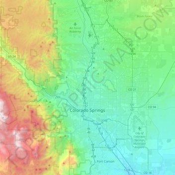 Colorado Springs Topographic Map Elevation Relief