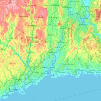 Topographic Map Of Ct New Haven County Topographic Map, Elevation, Relief