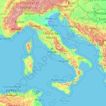 Topographic Map Of Italy Italy topographic map, elevation, relief