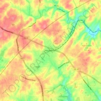 Hockessin, Delaware topographic map, elevation, relief