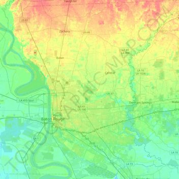 Baton Rouge Elevation Map East Baton Rouge Parish Topographic Map, Elevation, Relief