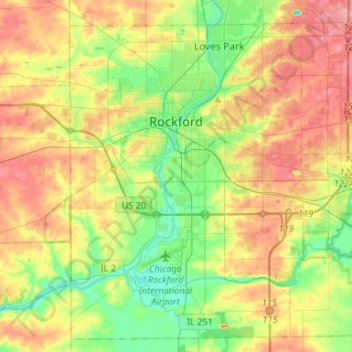 Map Of Rockford Il Rockford Topographic Map, Elevation, Relief