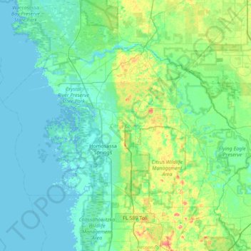 Citrus County Elevation Map Citrus County topographic map, elevation, relief